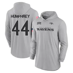 Men's Marlon Humphrey Baltimore Ravens Gray 2024 Salute to Service Lightweight Performance Long Sleeve Hooded T-Shirt